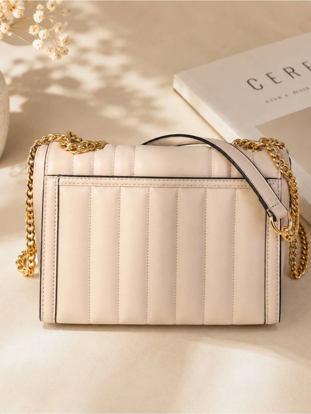 Michael Kors White Quilted Shoulder Bag with Gold Chain